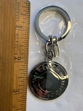 Coach Silver Tone Round Logo Keyring